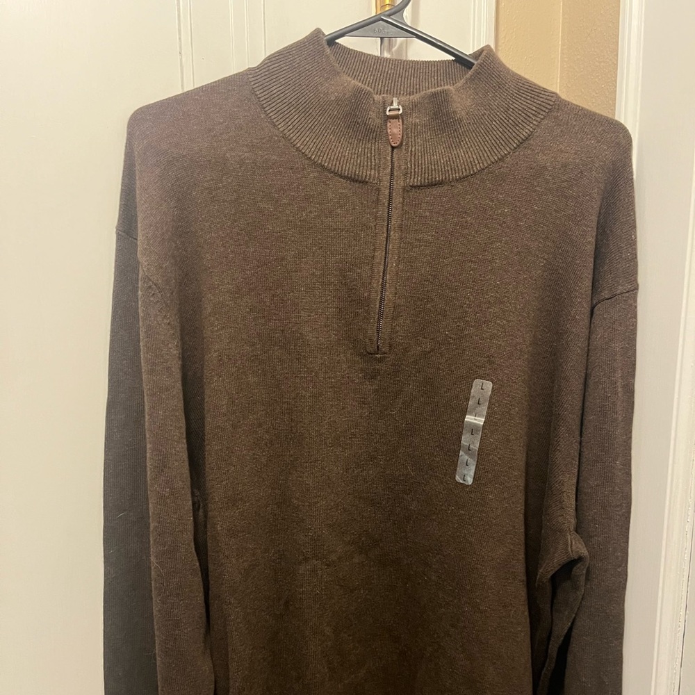 Brown quarter zip button up from a smoke free home. Sized Large.